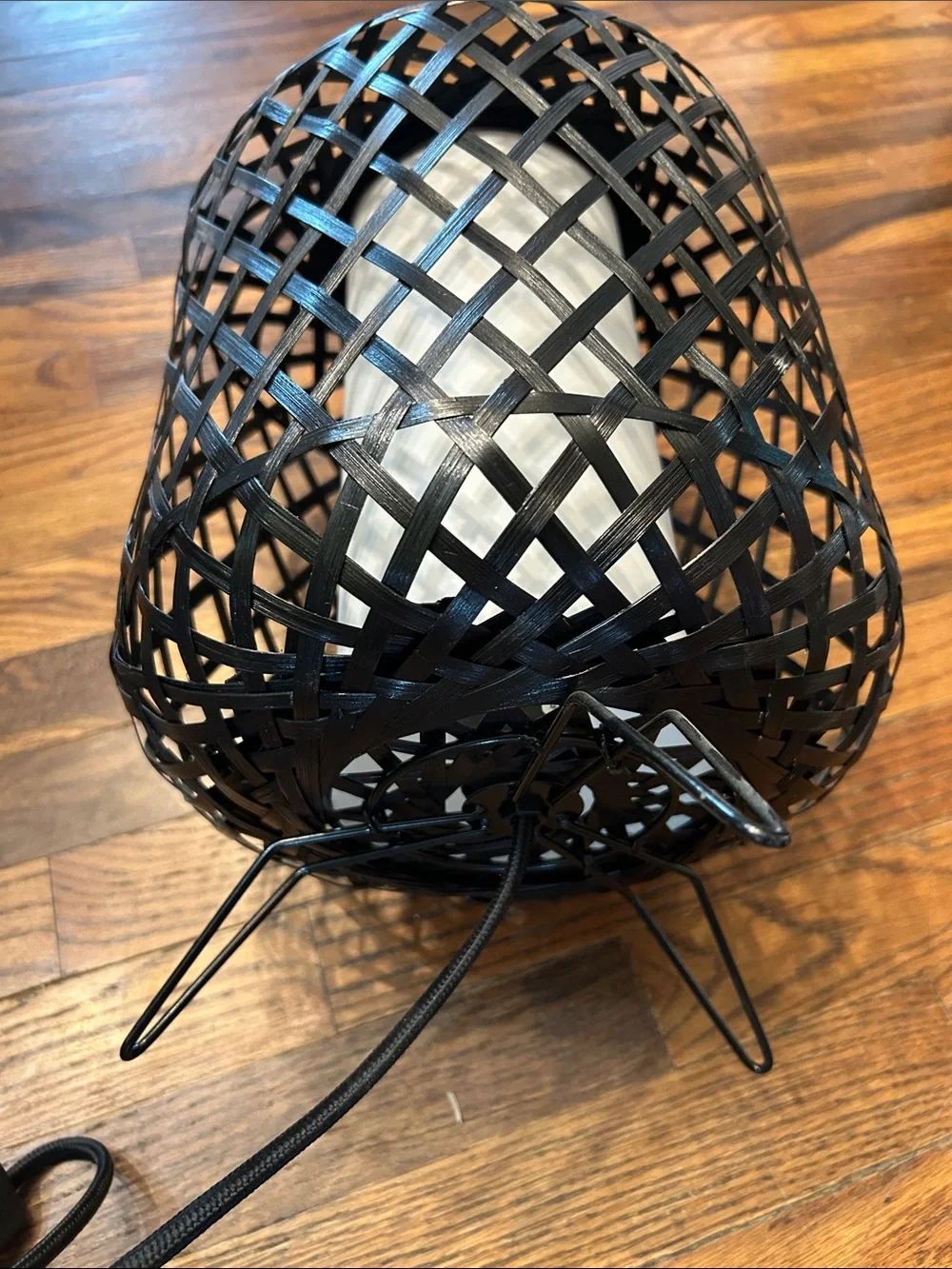 Woven Straw Table Lantern with White Insert - Black